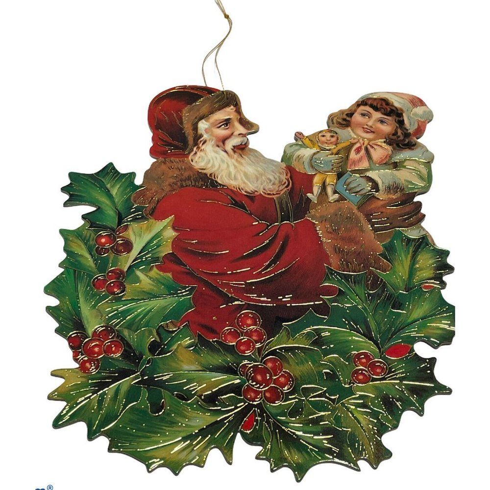 Santa Little Girl and Holly christmas ornament